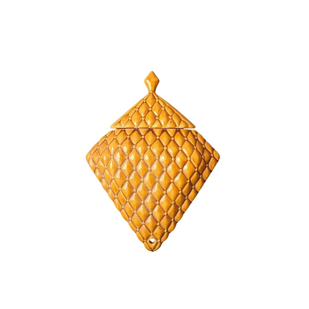 Vintage Arnel's Gilded Acorn Shaped Ceramic Trinket Box with Lid Yellow Glaze‎